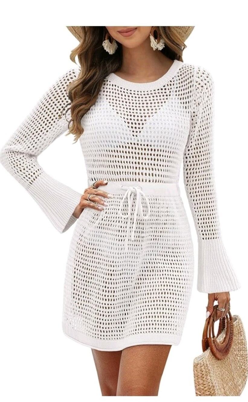Caracilia Women's Swimsuit Coverup Summer Crochet Bell Long Sleeve Knit Size (M)